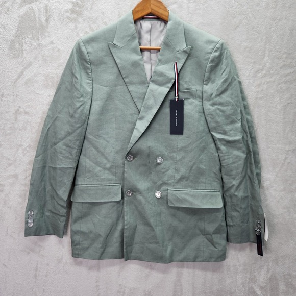Tommy Hilfiger Wilford Sage Linen Double Breasted Blazer Jacket Mens 36 Regular - Picture 1 of 8